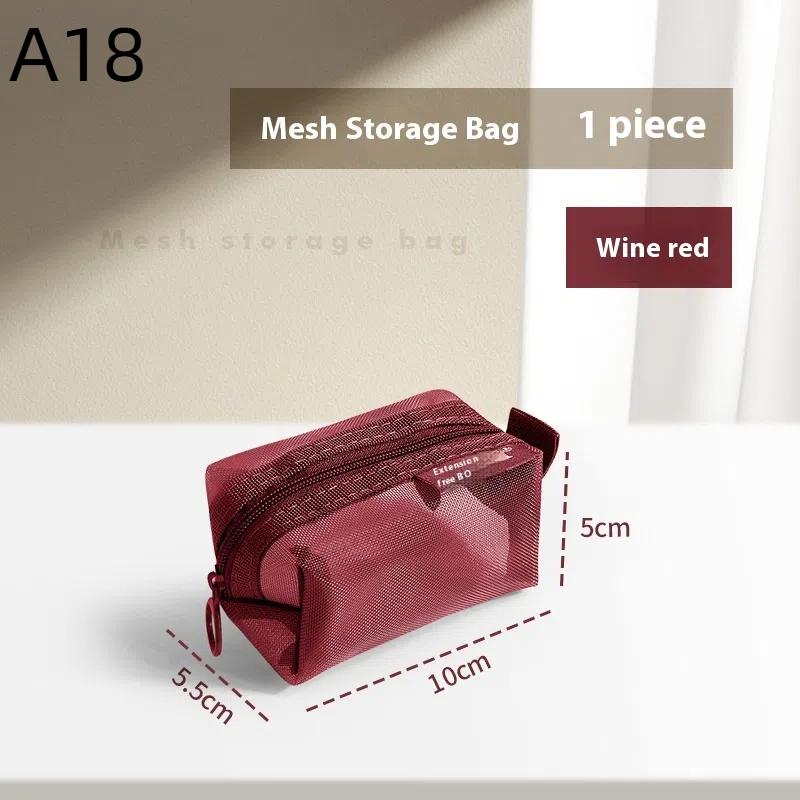 1Pc Portable Mini Zipper Mesh Storage Bag Coin Purse Small Square Mesh Coin Purse Travel Storage Carry Pouch With Zippered
