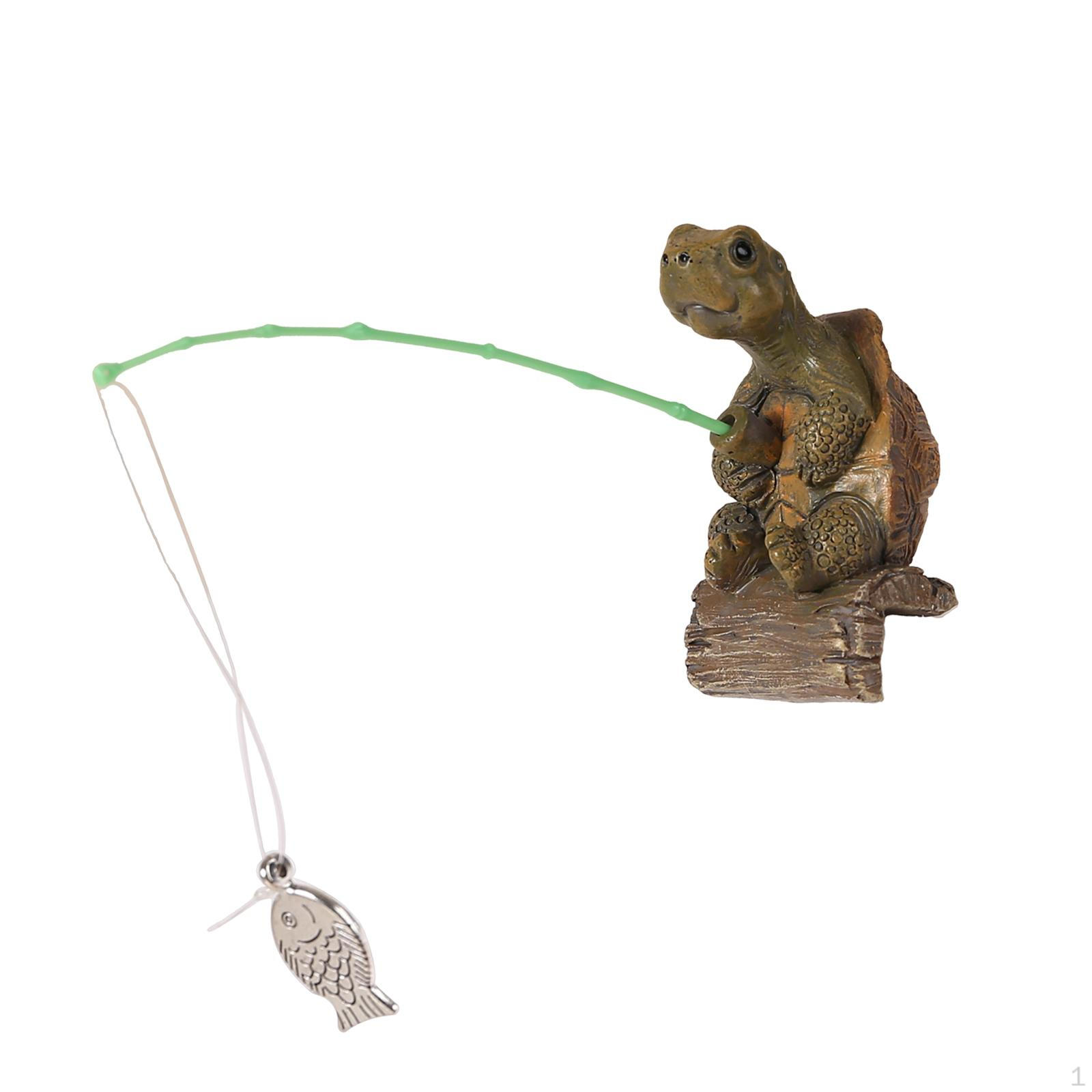 

Turtle Fishing Statue Ornament Creative Flower Pot Decoration Funny Garden Decor Miniature Tortoise