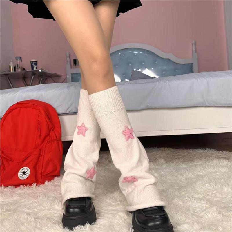 Japanese Style Sweet Girl Breathable Knitted Polyester Sock Covers Warm Leg Warmers Solid Color Mid-Calf Loose Sock Set Autumn