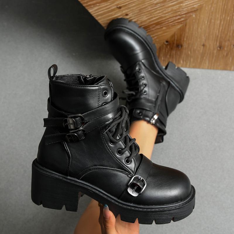 

Warm Booties Shoes Temperament Shoes Medium Block Heel Soft Sole Thickened Leather Boots Shoes 43