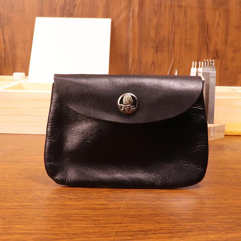 

New Top Layer Cowhide Vegetable Tanned Pickup Bag for Women, Vintage Vintage Coin Purse for Men, Large Capacity Cowhide Storage Bag чёрный