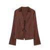 European & American 2025 Fashionable Satin Tie-up Micro-Flare Women's Shirt Top