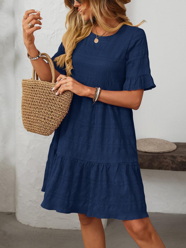 2025 New Women's Loose Casual Short Sleeve Flowy Summer Dress, Lightweight Breathable A-Line Tunic Dress with Pockets