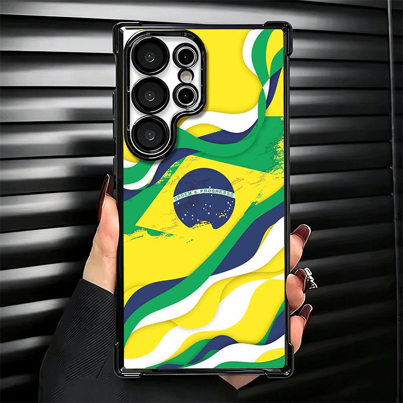 Brazil Brazilian Flag Plating Phone Case For Samsung Galaxy S24 S25 FE S26 Edge S23 Ultra S22 S21 Plus S20 Anti-Fall Airabag Cov