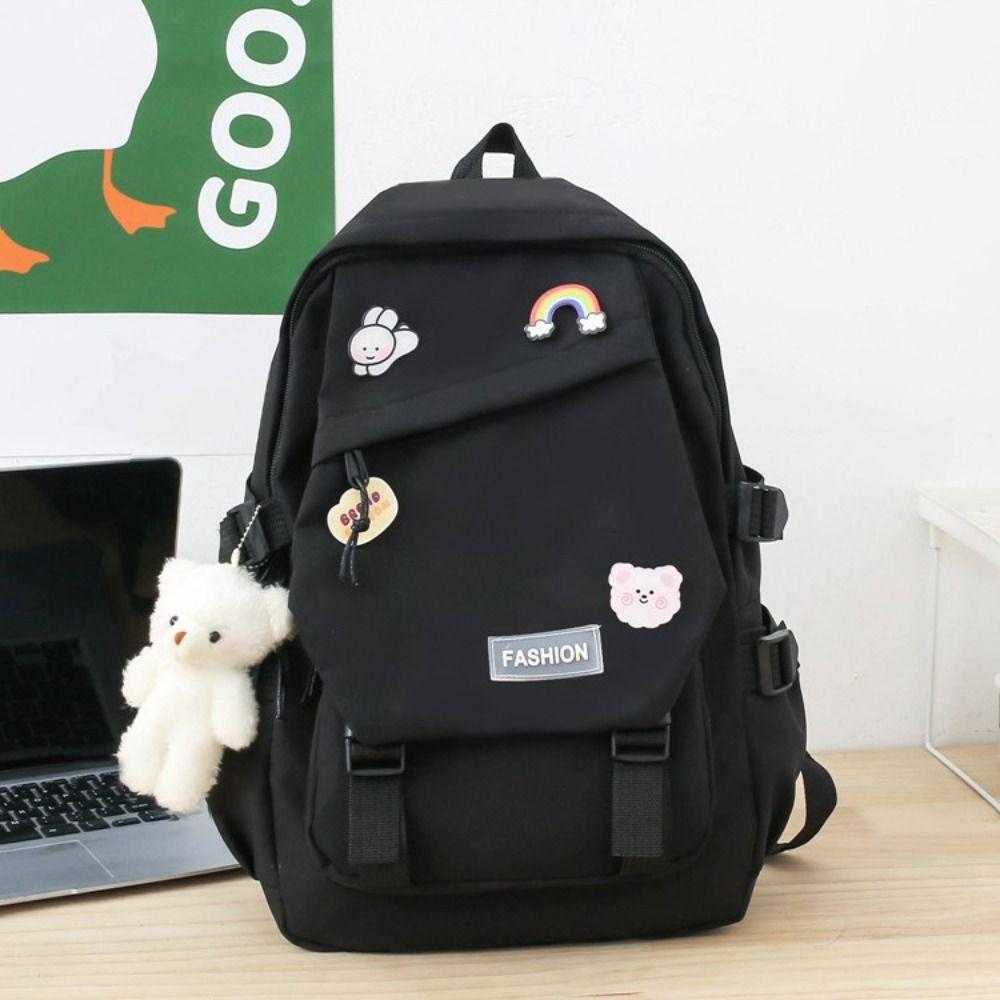 Nylon Large Capacity Bags Canvas Korean Style School Bag Sweet Badge Shoulder Backpack  Student