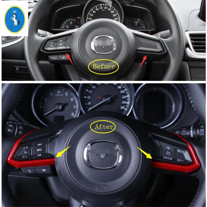 Auto Steering Wheel Button Decor Stripes Cover Trim For Mazda 6 - 2024 Matte / Red / Carbon Fiber Look Interior Accessories