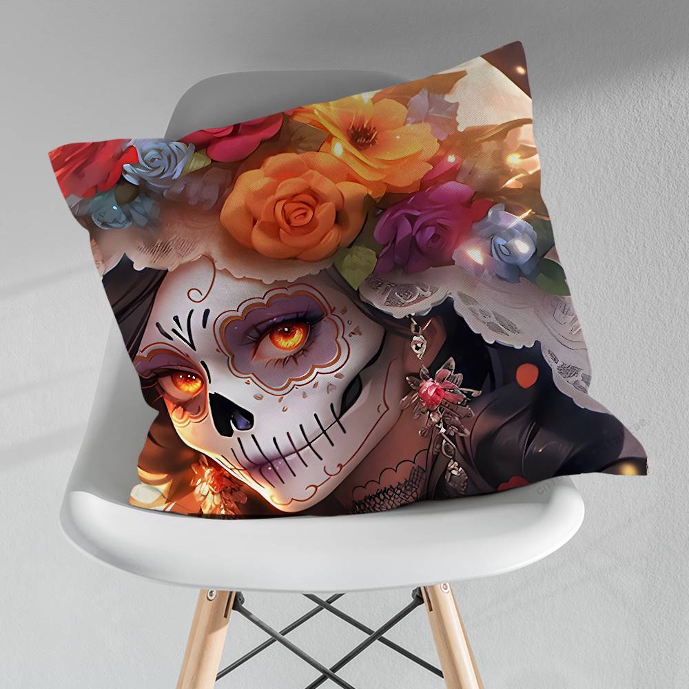Cartoon Skull Girl Catrina Pillow Case For 30x30cm45x45cm55x55cm For Home Bedroom Decoration And Protector