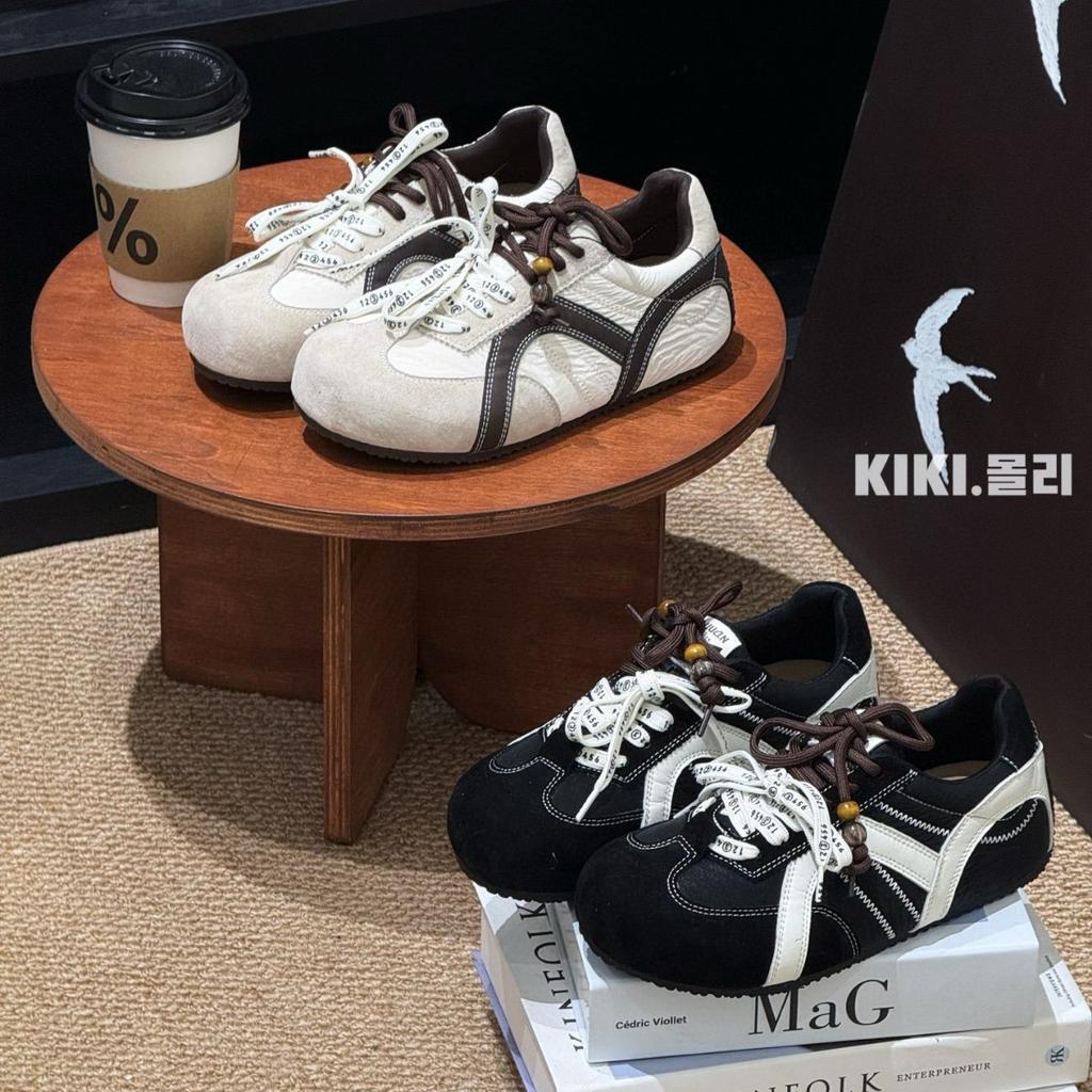 Leather German training shoes women's 2025 autumn new round head thick sole color matching breathable comfortable versatile casual sports shoes tide