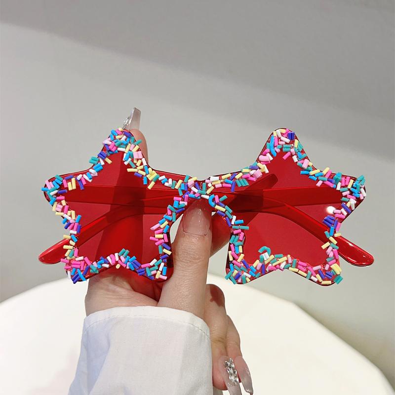 Cute Star Shaped Sunglasses with Sprinkles Women Stylish Beach Holiday Decor Shades Trendy Original Design Sun Glasses