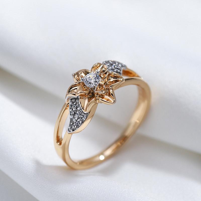 Rose Gold Color Plated Flower Rings For Women Vintage Natural Zircon Bride Wedding Jewelry Luxury Ring