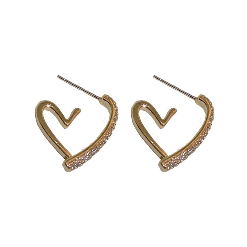 Elegant Zircon Heart Hoops: Gold-Plated Silver Earrings for Women