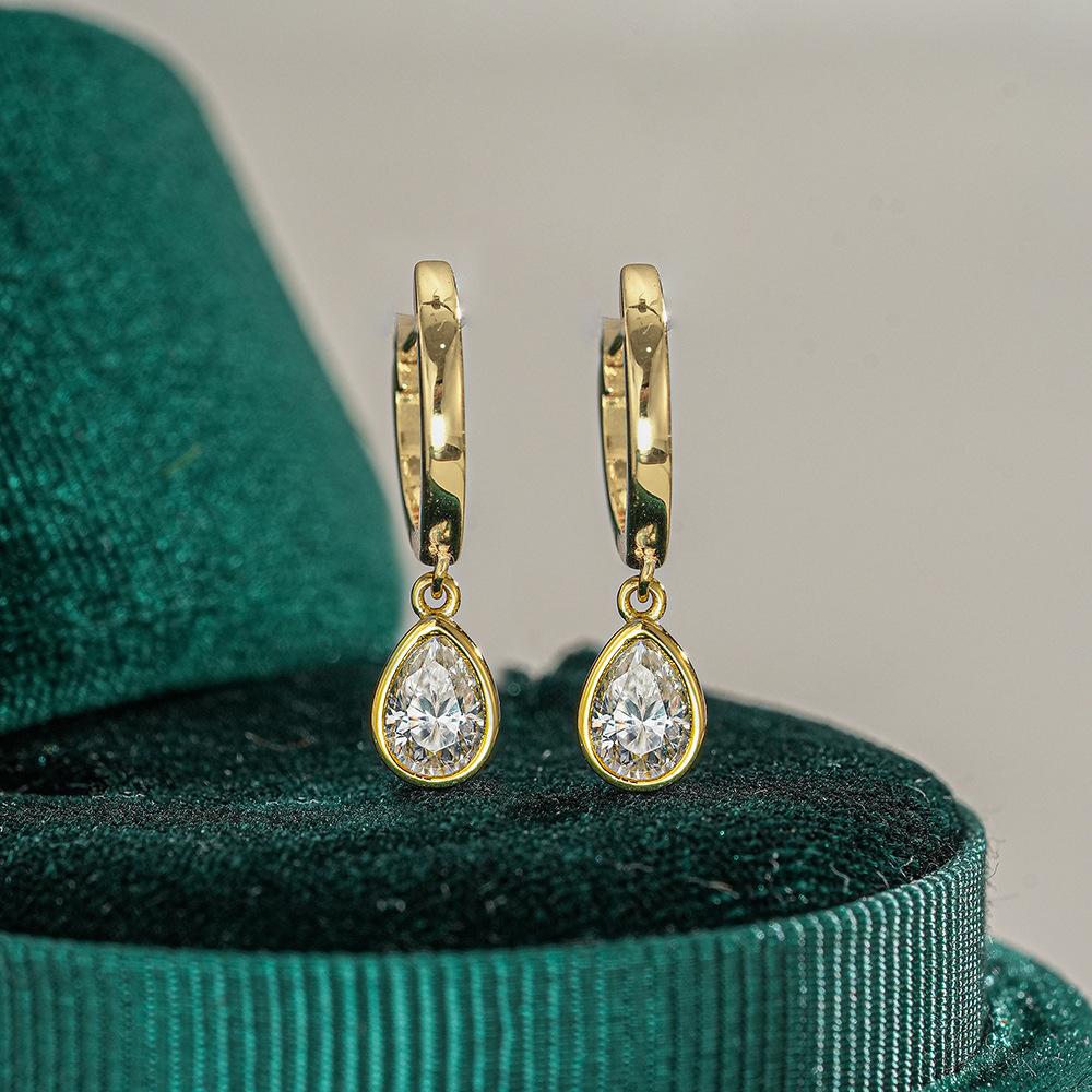 14K Gold Plated 925 Sterling Silver Teardrop Moissanite Drop Hoop Earrings | Elegant Sparkling Dangle Jewelry for Women & Gifts золотой