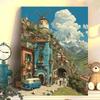 Diy Digital Oil Painting Hayao Miyazaki Style Town Series Hand-Filled Coloring Oil Painting Decompression Cure Decorative Hanging Painting
