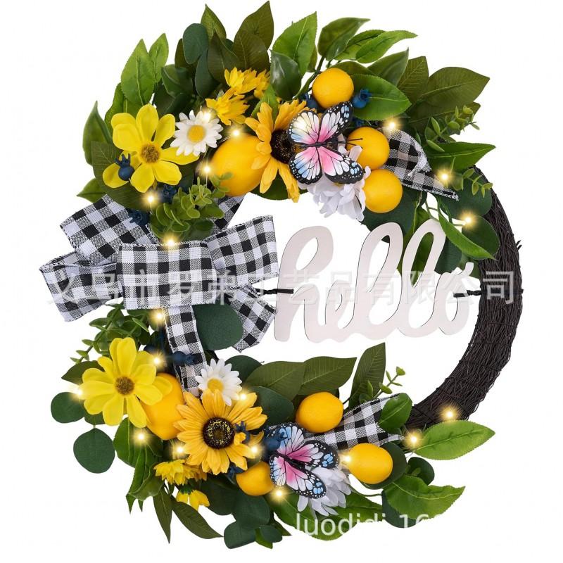 Artificial Lemon Peony Wreath Wall Hanging Decor Door Home Festival Party Decoration