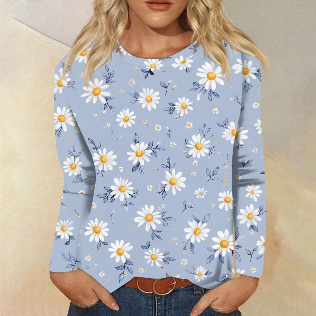 Women's Fashion Casual Long Sleeve  Print Round Neck Top