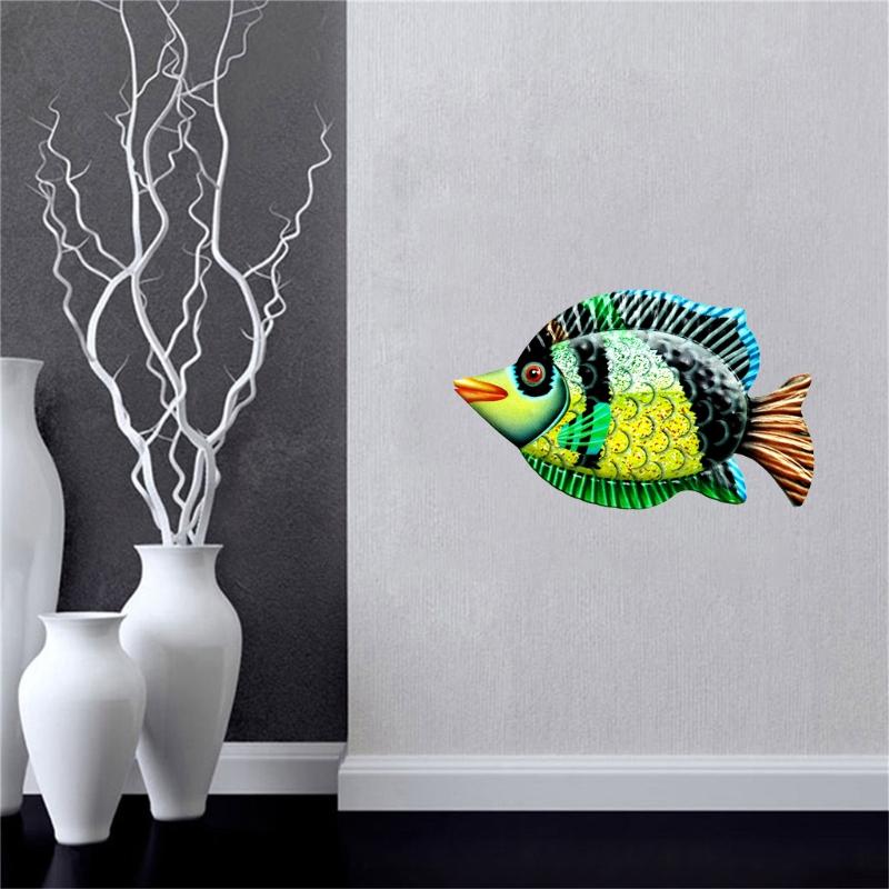 Large Metal Fish Wall Art Decoration Colorful Iron Sculpture Statues Garden Hanging Ornament for Balcony Dropshipping