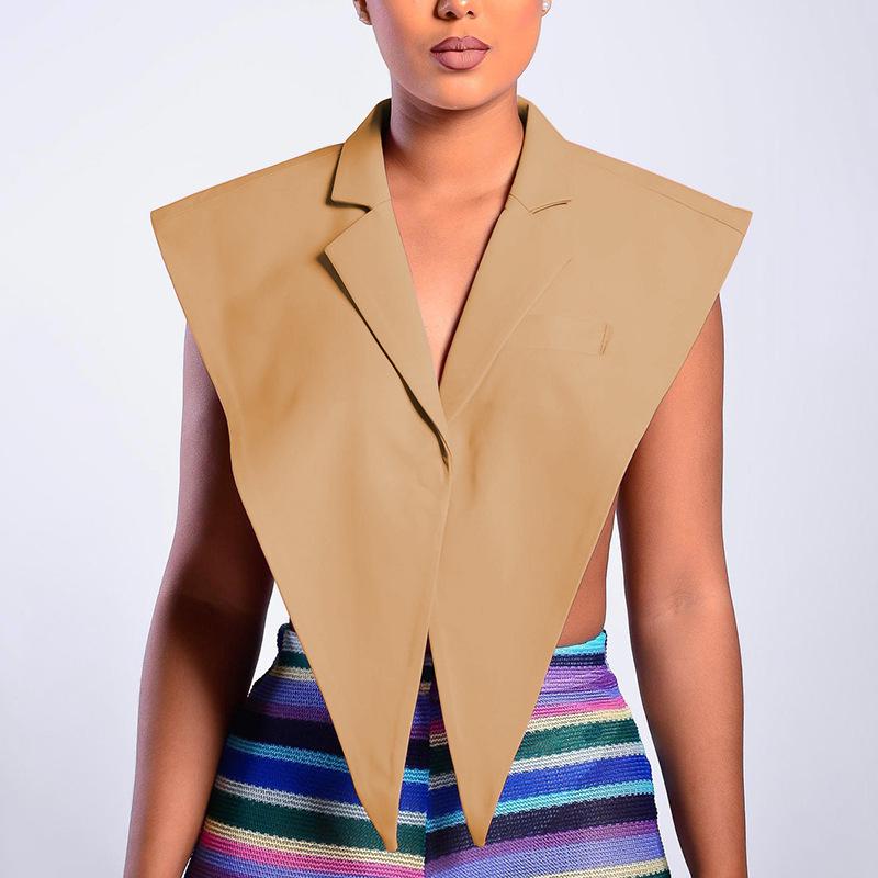 

European & American Women s Sleeveless Polo Collar Top - Autumn/Winter 2021 Fashion Medium коричневий