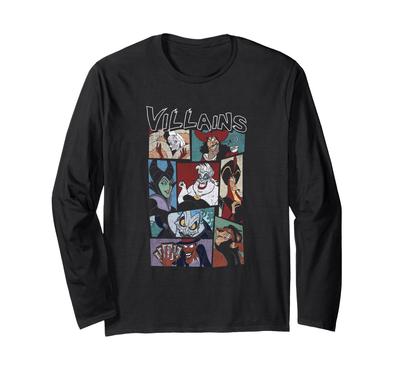 Disney Villains Epic Group Shot Distressed Large Chest Panel Long Sleeve T-Shirt
