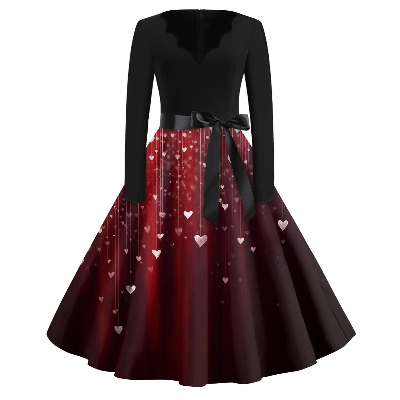 

Принтоване расклешенное плаття для жінок, плаття з довгим рукавом, ажурне, для вечірки, повсякденне XL винний