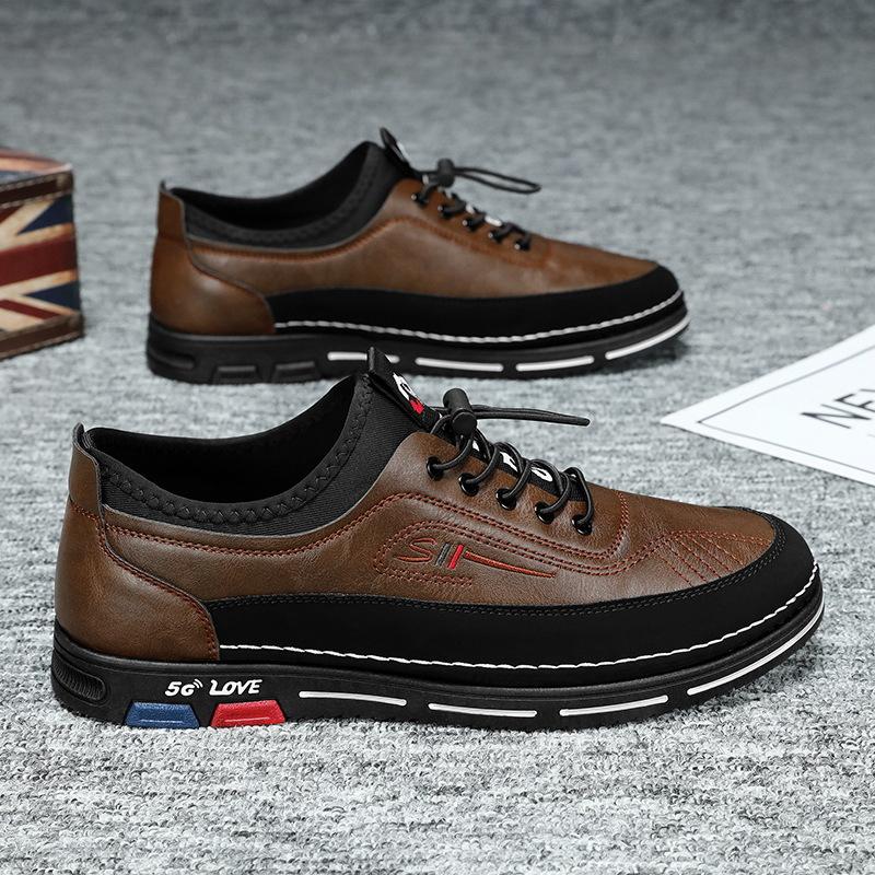 

Leather shoes men s summer new leather sneakers casual shoes men s versatile retro board shoes soft soles 44 [Default shoe box]