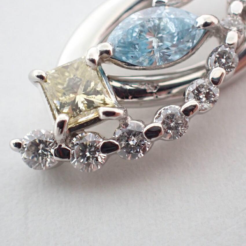 [Used] Pt900 Blue, Brown, and Diamond Pendant Top / j54-5