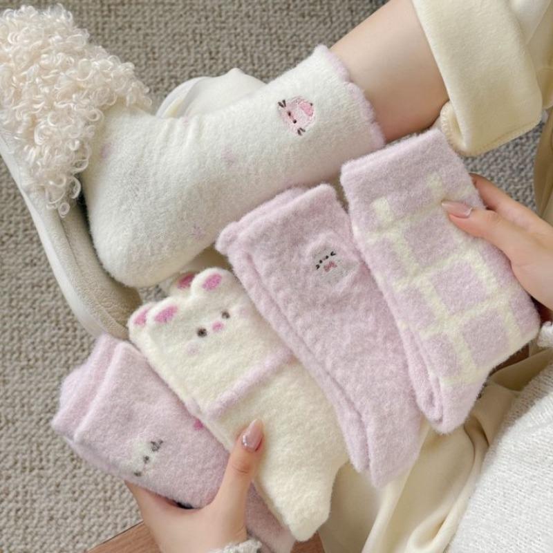 Female Winter Plus Velvet Plus Warm Lovely Cartoon Home Sleeping Floor Tube Socks
