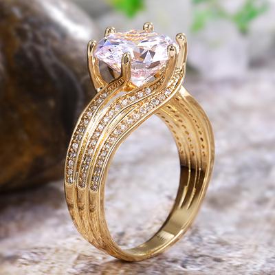 New Gorgeous Solitaire 12MM Cubic Zirconia Bridal Wedding Rings Gold Color Engagement Party Brilliant Women Fashion Jewelry