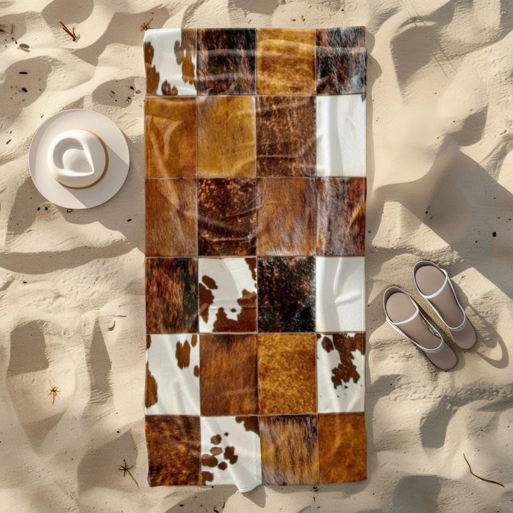Kuh-Patchwork-Print Strandtuch Gemustert Sonnenschutz Und Winddicht Geeignet Für Schwimmbad Camping Reise Decke