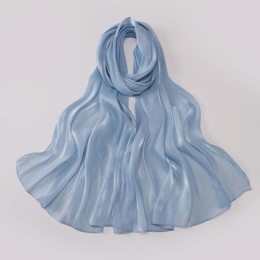 Fashion Solid Color Silk Scarf Chiffon Shining Chiffon Hijab Veil Soft Long Sunscreen shawl Outdoor