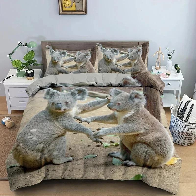 Cartoon Koala Duvet Cover King Queen Lovely Animal Bedding Set for Kids Teens Adults Wildlife Quilt Cover with Pillowcase 23PCS