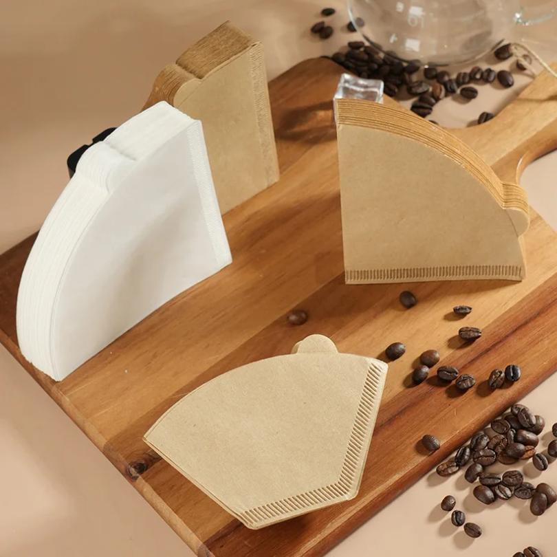 100pcs Disposable Paper Coffee Filter 1-4 Cups Wood Pulp Drip Paper Cone Coffee Strainer Bag Pour Over Household Accessories
