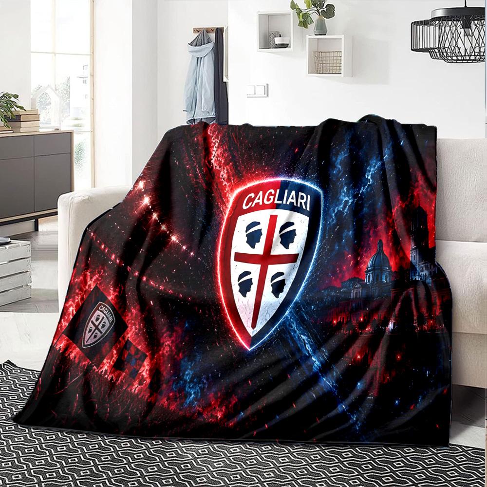 Cagliari Fußball Club Wappen Flanelldecke, Weiches Polyester, Modernes Design, Ganzjahres für Camping, Reisen, Geschenke für Feiertage oder Geburtstage