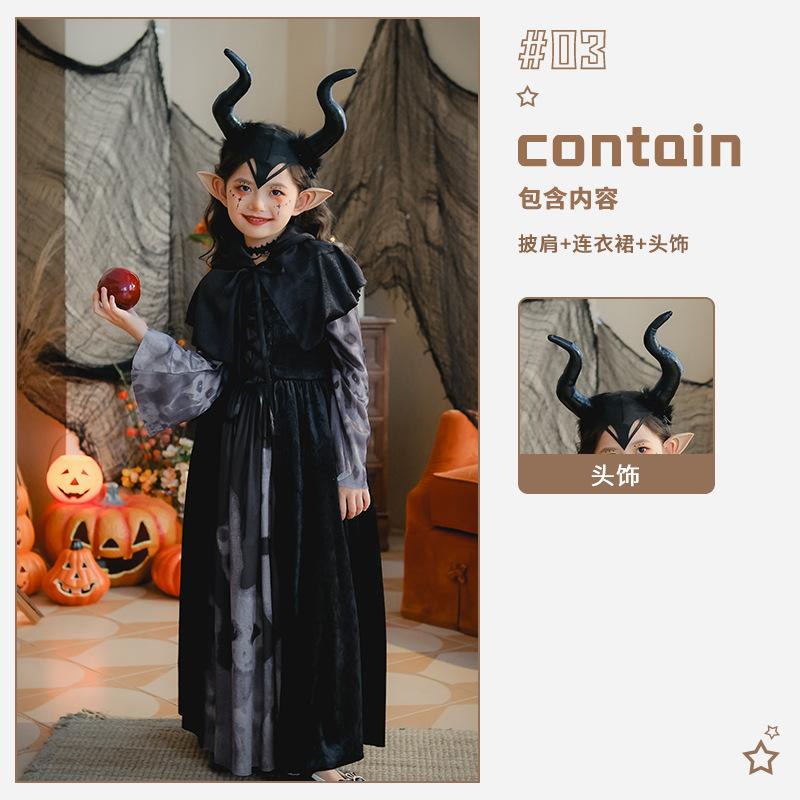 Halloween Children's Costume Show Costume Skull Children's Costume Girls Long Dress Witch Vampire Funny Dress