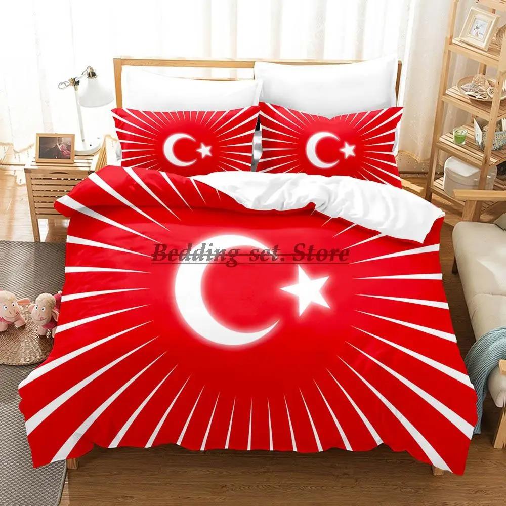 Turecká vlajka Ložní souprava Jednolůžko Dvoulůžko Plná Queen King Size Postelová souprava Aldult Dětská ložnice Sady povlečení 3D tisk Sada prostěradel