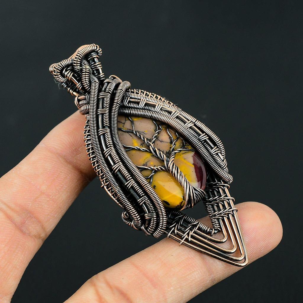 Handmade Copper Wire Wrapped Tree of Life Pendant Mookaite Jasper Stone Necklace – Unique Boho Jewelry for Women & Men