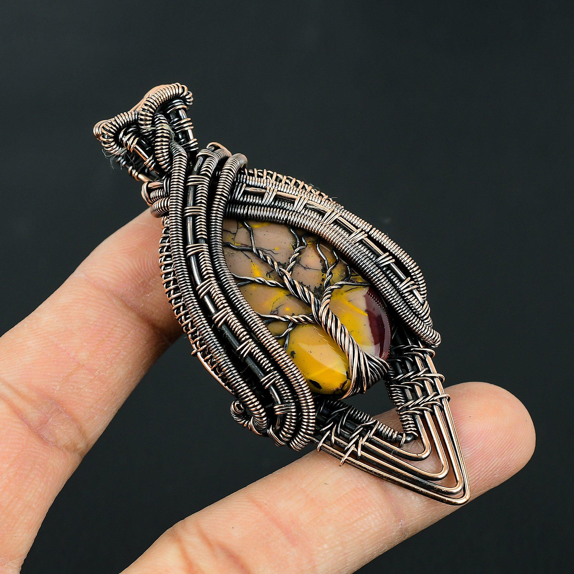 

Handmade Copper Wire Wrapped Tree of Life Pendant Mookaite Jasper Stone Necklace – Unique Boho Jewelry for Women & Men