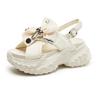 Sandals Summer 2025 New Leather Cross with Metal Bow Small Muffin Platform Roman Women's Shoes