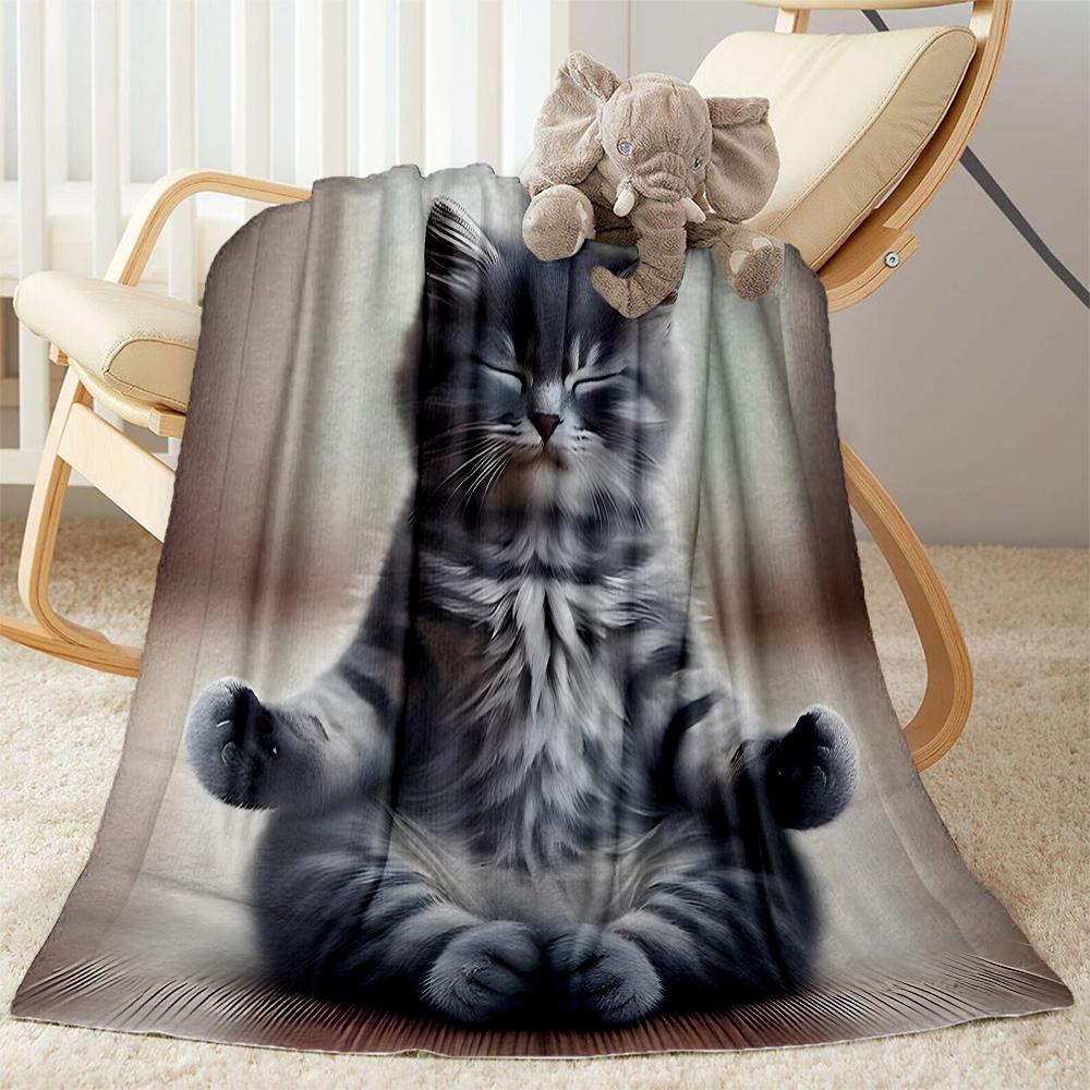 Whimsical Cat Artwork Flannel Blanket,Lightweight,Office Blanket,Sofa Blanket,Comfortable Blanket