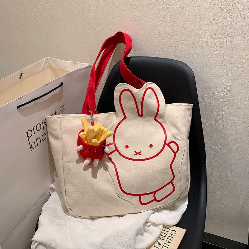 Charming Rabbit Canvas Tote: Large Capacity, Fresh Design, Women's Shoulder Bag 2025