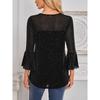 Popular Summer Three-quarter Sleeve Shirt Pleated Bell Sleeves Round Neck Mesh Top