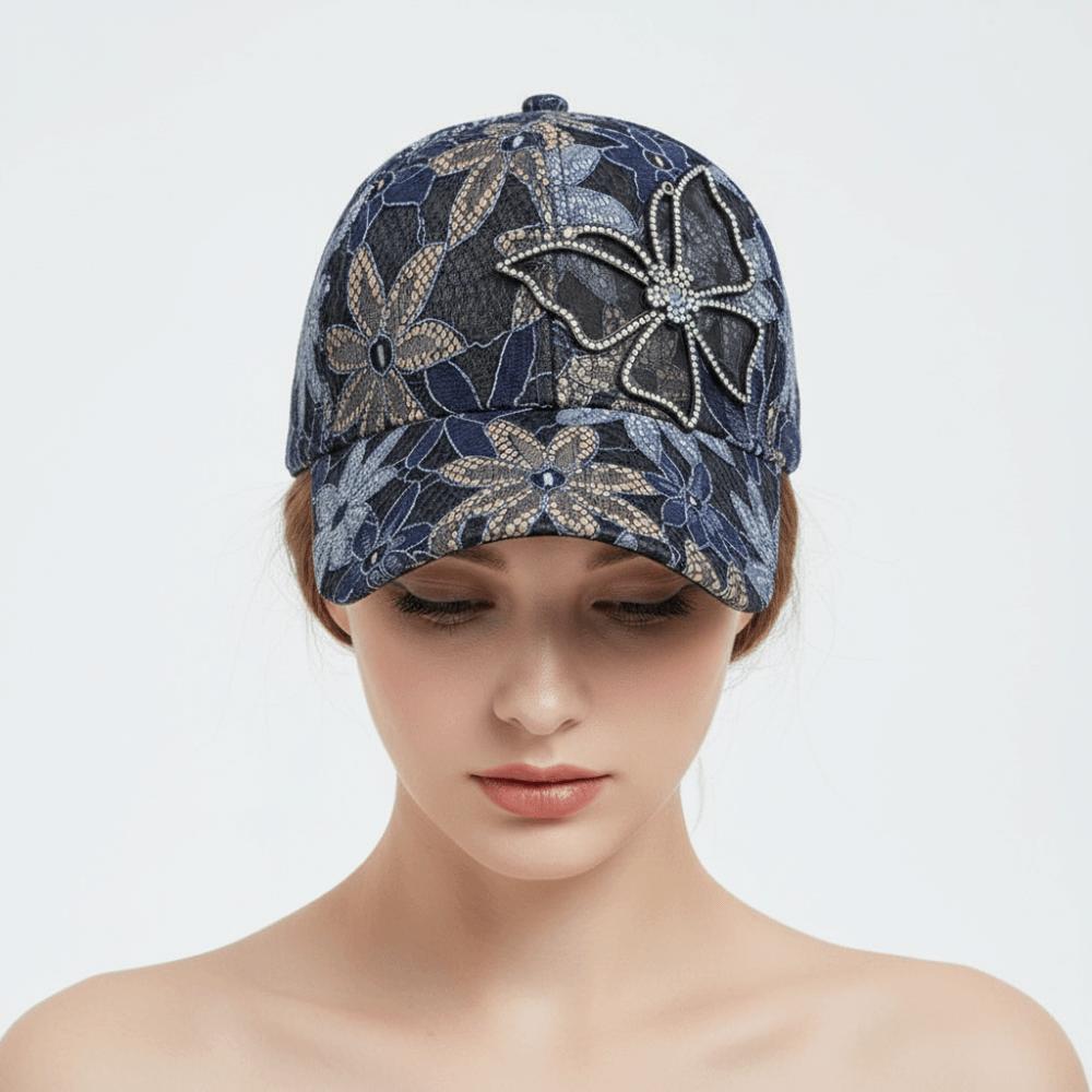 Atmungsaktive Spitze Floral Baseballkappe Netz Verstellbar Strass Schmetterling Baseballhut Outdoor Sonnenhut Für Mann Frau Unisex