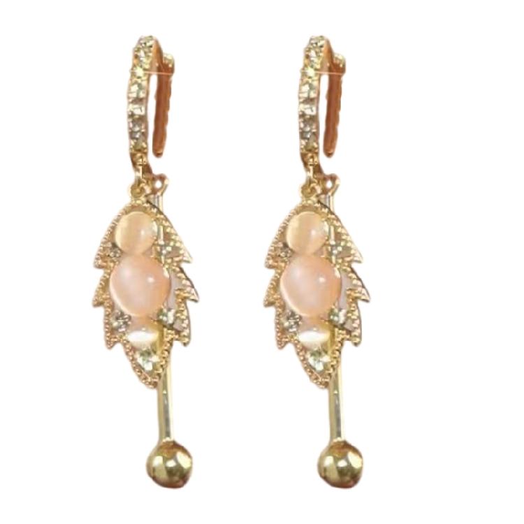 

Cats Eye Gemstones Ear Cuff Elegant Curved Leaf Design Elegant Alloy Jewelry Gift For Her 1