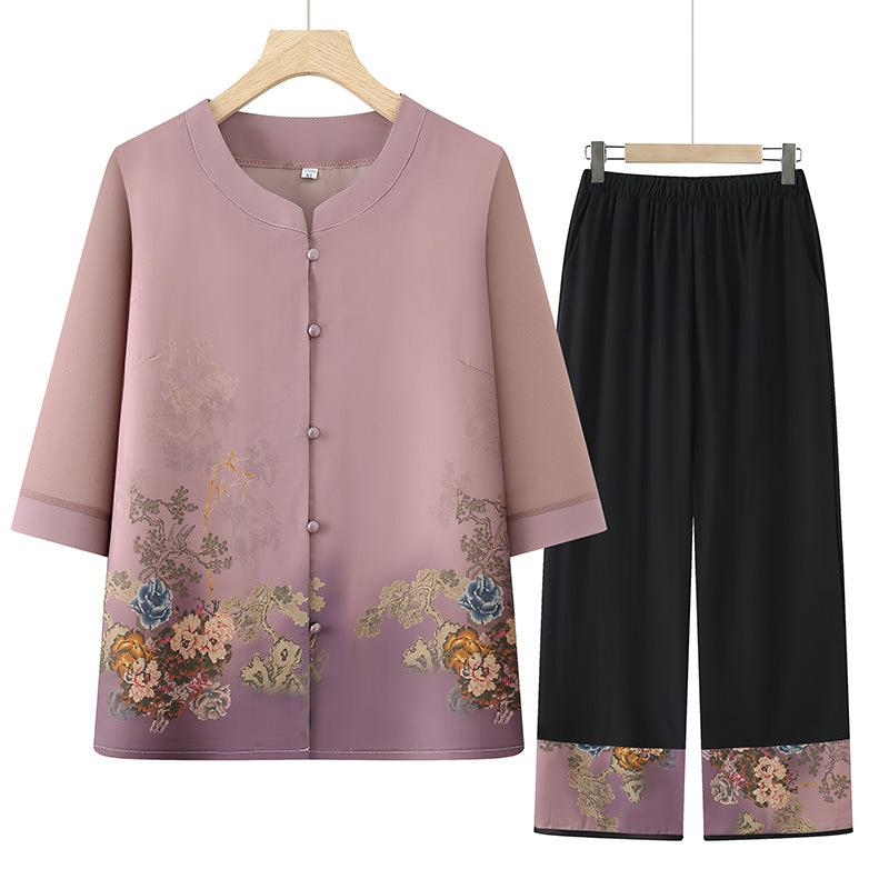 Ältere Mode Sommerkleidung Damen Sommer Bequemer Atmungsaktiver Anzug Strickjacke