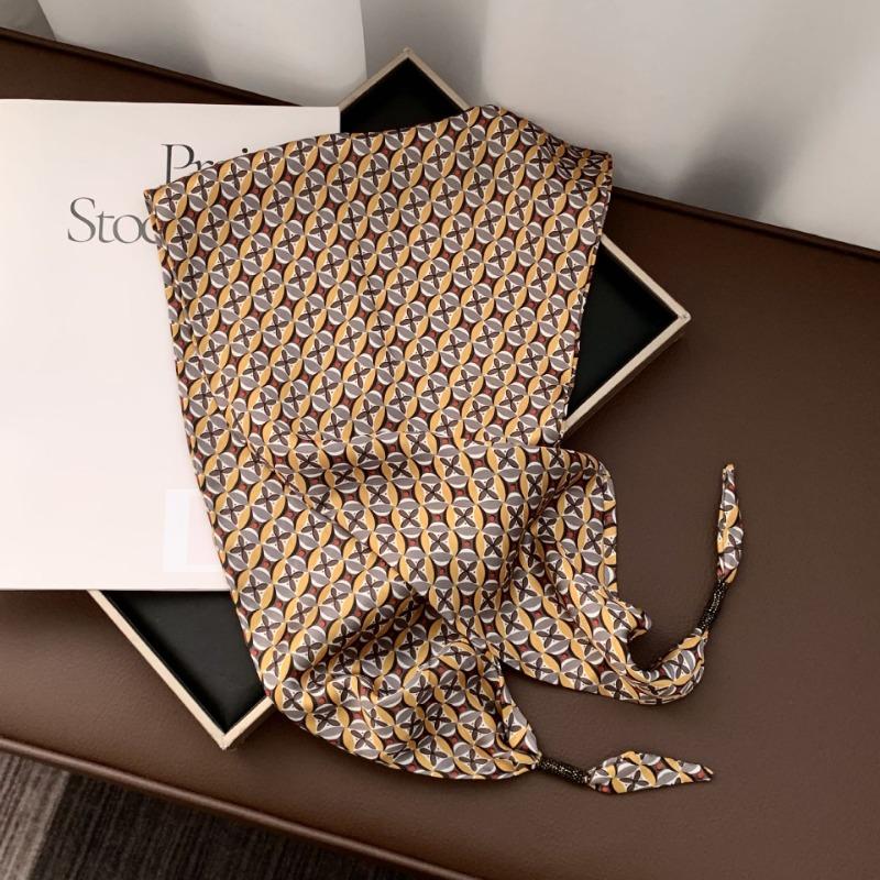 Silk scarf new fashion wheat ear cashew flower silk scarf head scarf beaded small scarf scarf triangular scarf waist tie