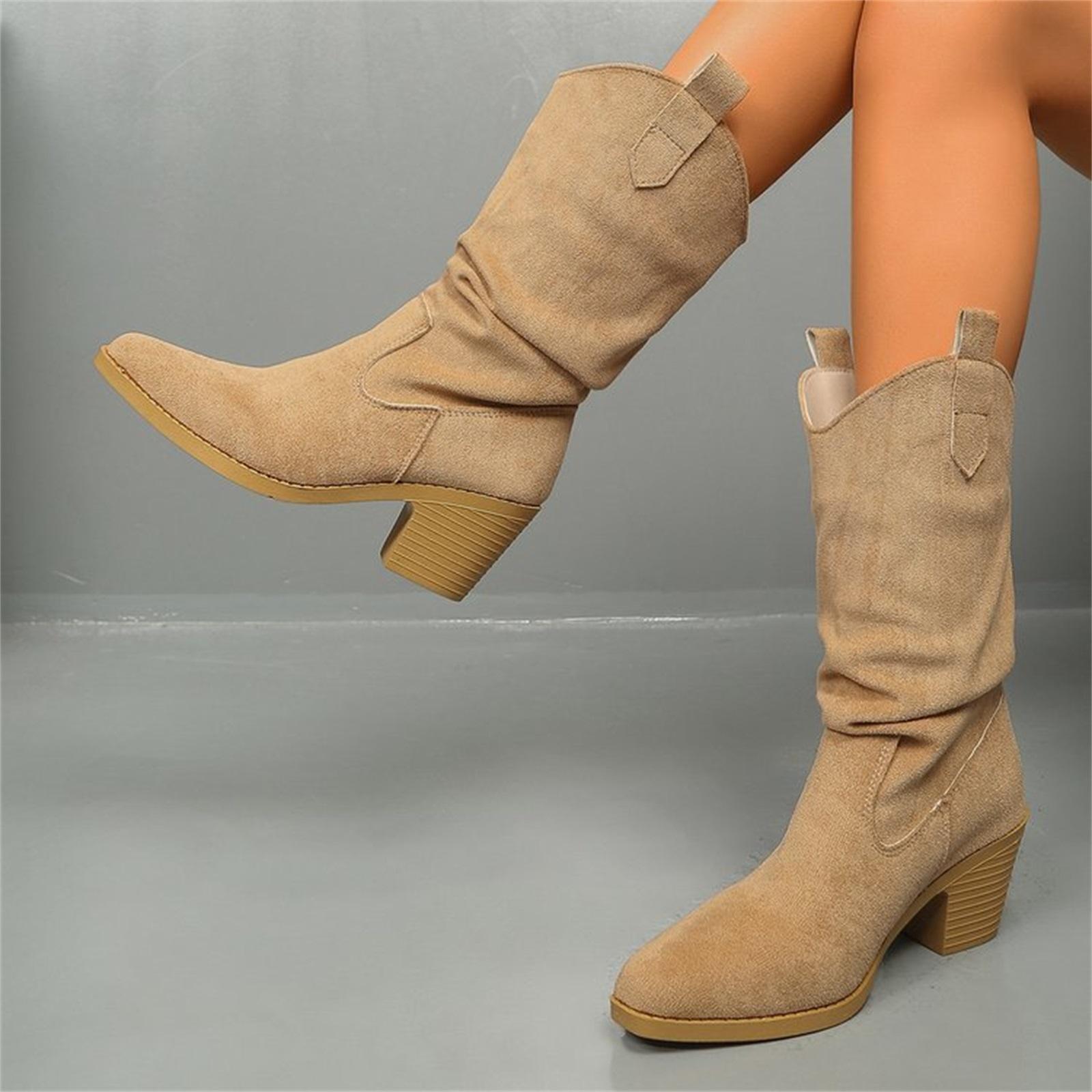 Women s Fashion Plus-Size Round-Toe -Color Sleeve Boots 37