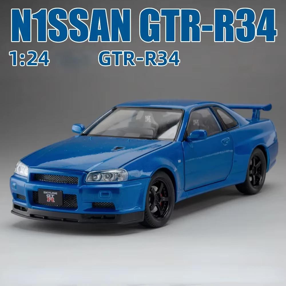 New 1/24 Nissan GTR-R34 Fast & Furious Alloy Car Model Sound Light Collective Miniature Voiture Diecast Toy Vehicle Boy Gift