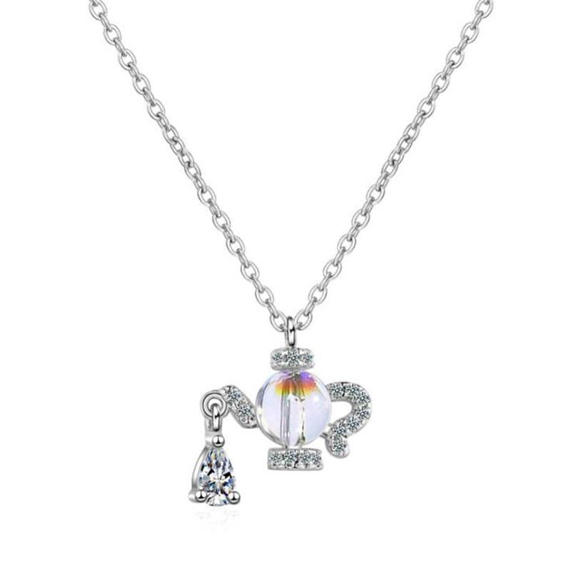 New Personality Creative Aladdin Magic Lamp 925 Sterling Silver Jewelry Aurora Crystal Teapot Fashion Pendant Necklaces TYB385