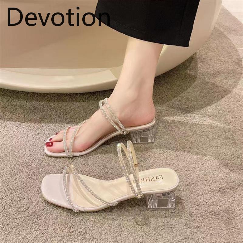 Chunky-heeled Shoes Rhinestone Shoes New Women's Shoes Sandals and Slippers Devotion