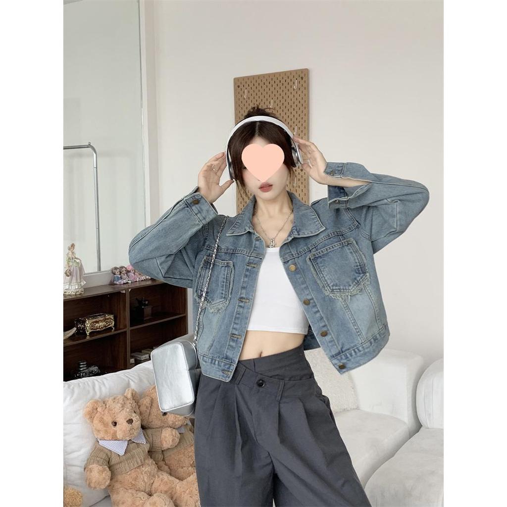 2023 Autumn Women's Frayed Loose Denim Jacket