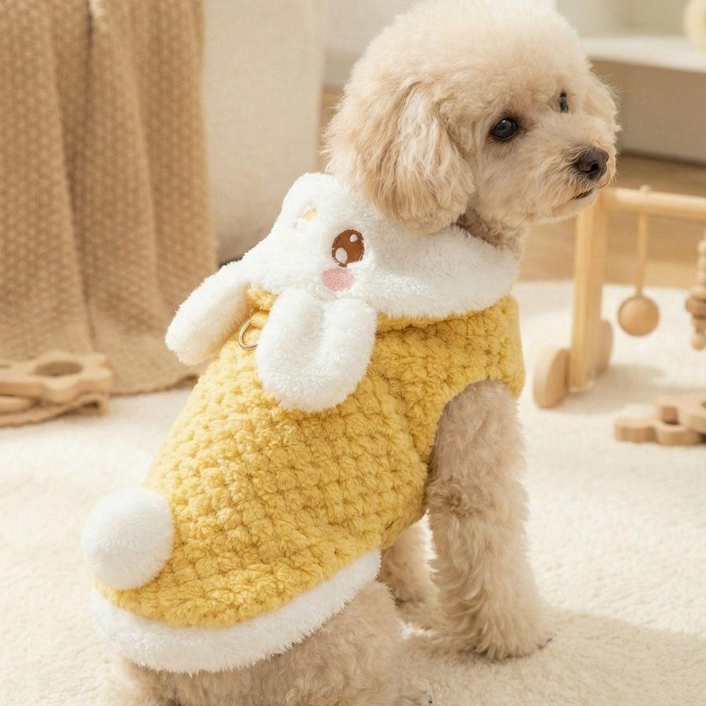 Cute Cartoon Dog Hooded Vest Thicken Warm Pet Cross Dressing Clothes Comfortable with D-ring Cat Outerwear Daily Walk